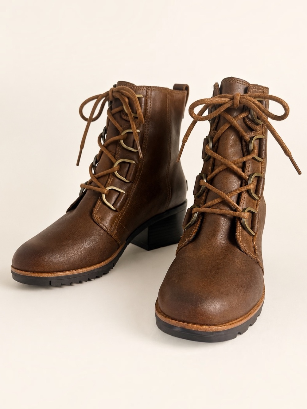 SOREL Cate Lace Womens 8 Redwood Brown Leather Waterproof City Chic Ankle Boots - Picture 3 of 14
